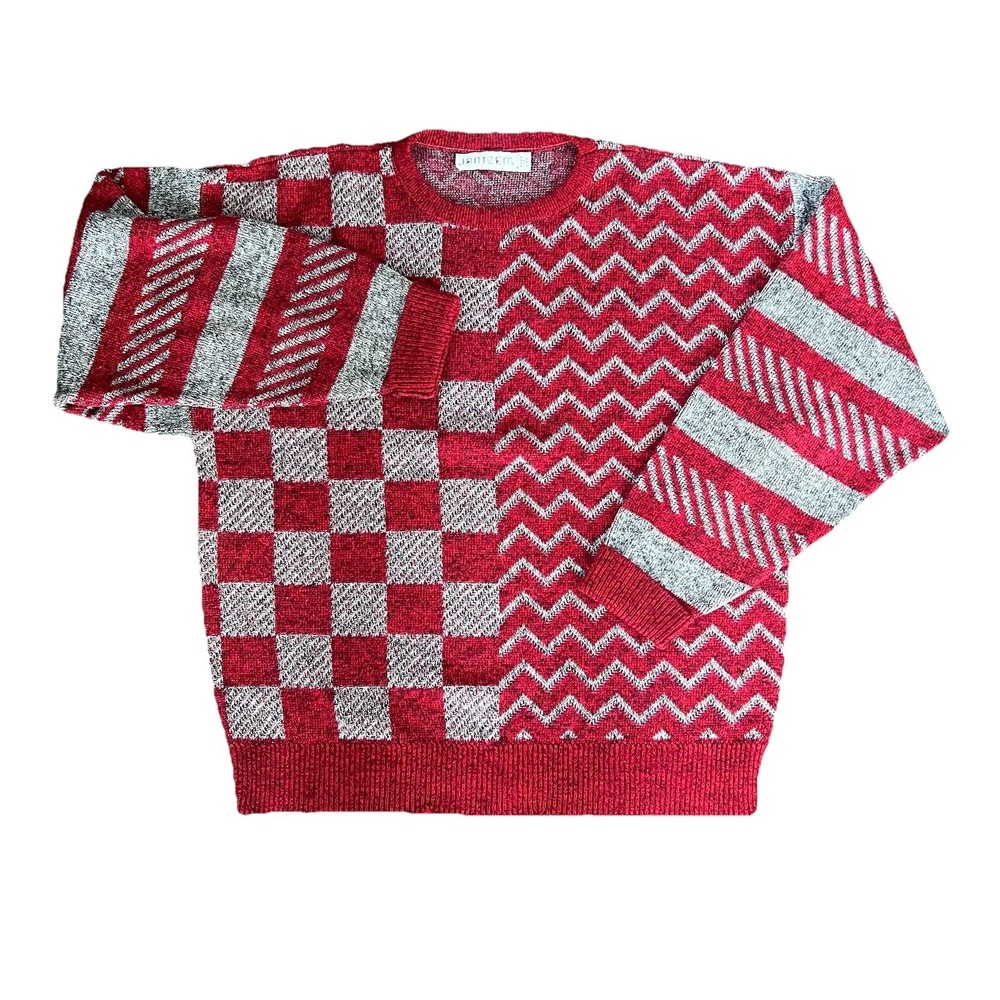 VTG Jantzen XL Geometric All‎ Over Print Knit Sweater Mens Grandpa Core OSU Y2K